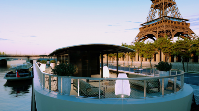 La péniche la péniche de la Tour Eiffel à Paris 15 - La terrasse